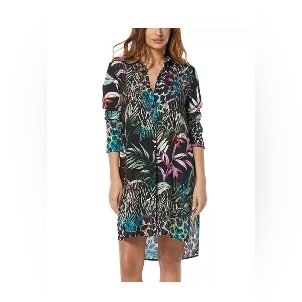 NWT Carmen Marc Valvo Women's Printed Tie-Front Swim Cover-Up Shirt Small